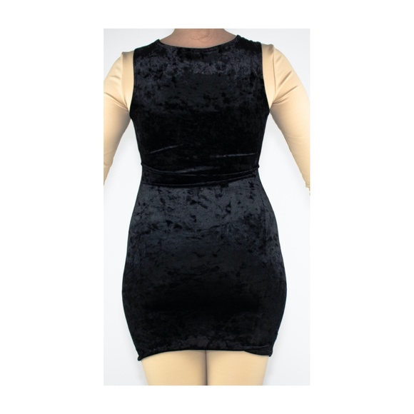 Black Crushed Velvet Mini Dress Goth Style - Picture 3 of 4